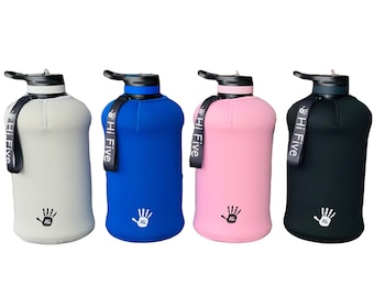 2.2 L Tritan Water Bottle with time tracker, two lids and sleeve perfect for sports, gym, outdoors, everyday use!