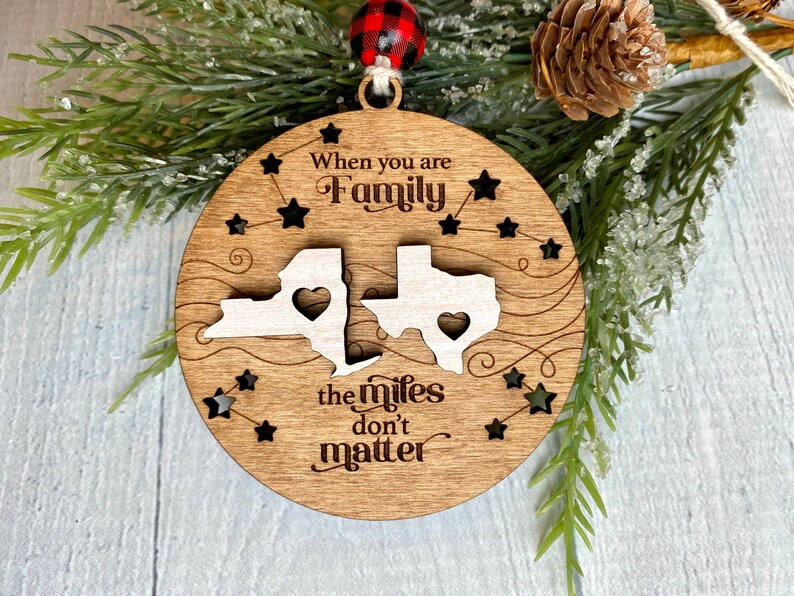 Personalized Family Christmas Ornament - Long Distance Christmas Gift - State Ornament - Friend Ornament - Sister Ornament - Sibling Gift 