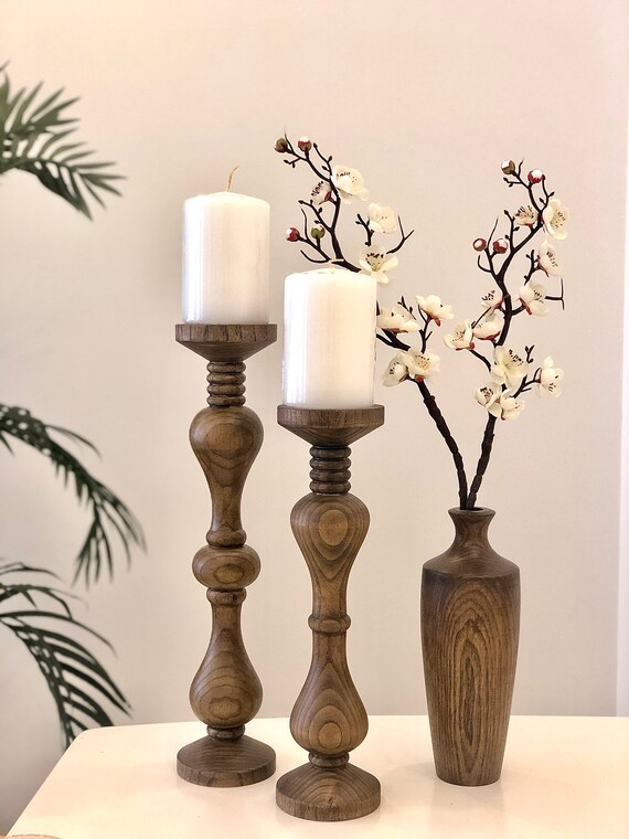 Wooden Candle Holder Centerpiece Decor Boho Decor Etsy