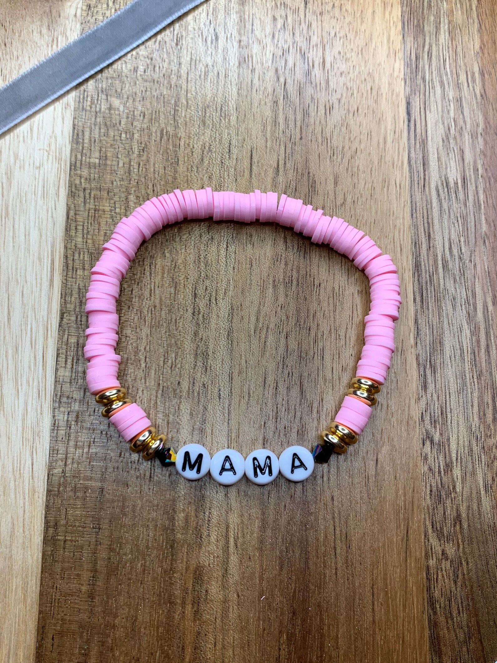 Mama bead bracelet pink gold hematite gemstone black Etsy