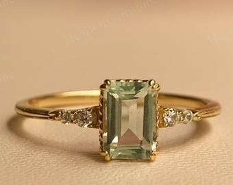6 Carat Cushion Cut Prasiolite & Zircon Sterling Silver Ring For Women - August Birthstone, Split Shank