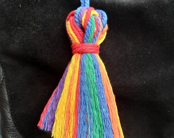 Macrame rainbow Pride tassel keyring