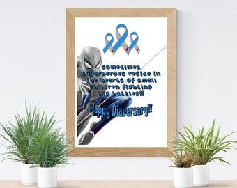 Type 1 Diabetes, Awareness, Diabetic Gifts, Diaversary Celebration, Boys, Superhero, Poster, Typography