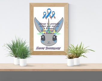 Type 1 Diabetes, Awareness, Diabetic Gifts, Diaversary Celebration, Female, Unicorn, Poster, Typography