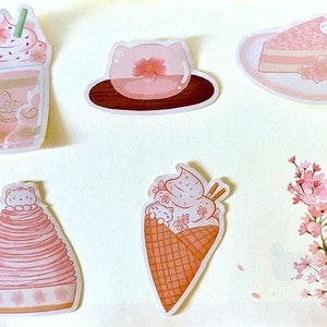 Kawaii Sakura Katze Dessert Sticker Pack bullet journal, scrapbook, Briefpapier, Basteln, Penpals, Laptop, die cut, iPad