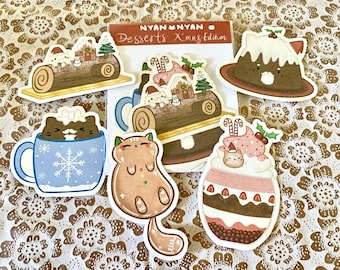 Kawaii Christmas Themed Cat Dessert Sticker Pack