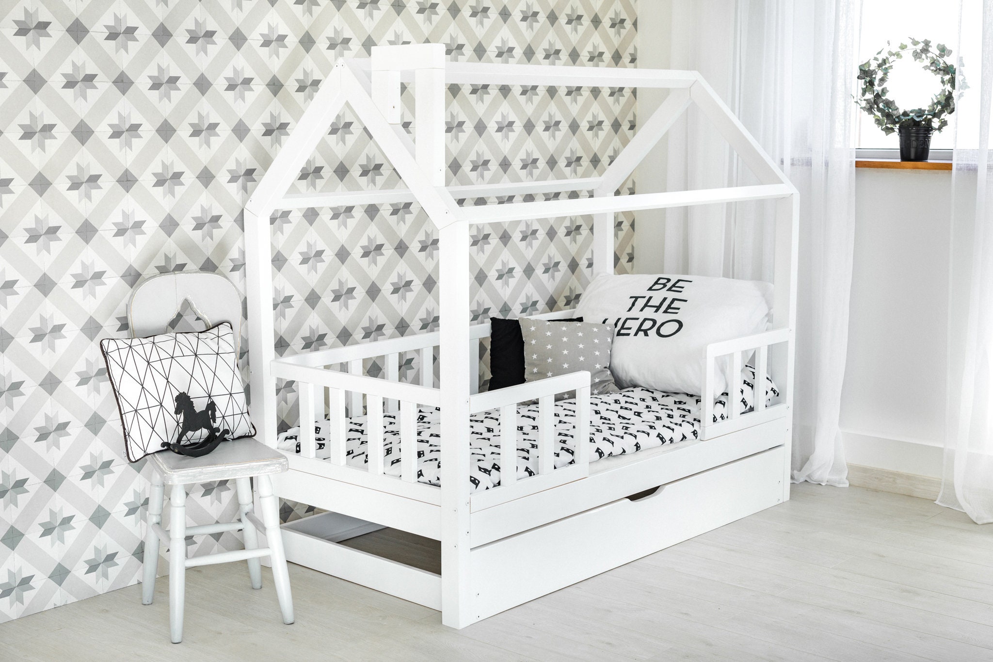 YappyLux Lit enfant blanc avec barrière de protection, lit enfant, meuble  enfant -  France