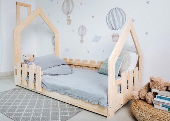 Hausbett Kinderbett Mini Cottage Bambini, Bed Cabane Und Rausfallschutz - Lit Denmark Bed Naturholz Mit per , Etsy Letto Lattenrost, Toddler