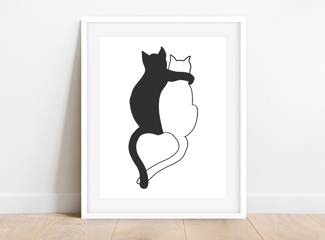 Minimalist Cats Line Drawing Print: Black and White Digital Wall Art ...
