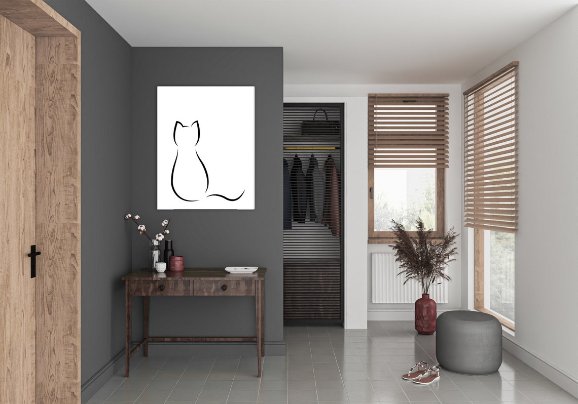 Cat Print Cat Printable Black Cat Line Art Print Black | Etsy