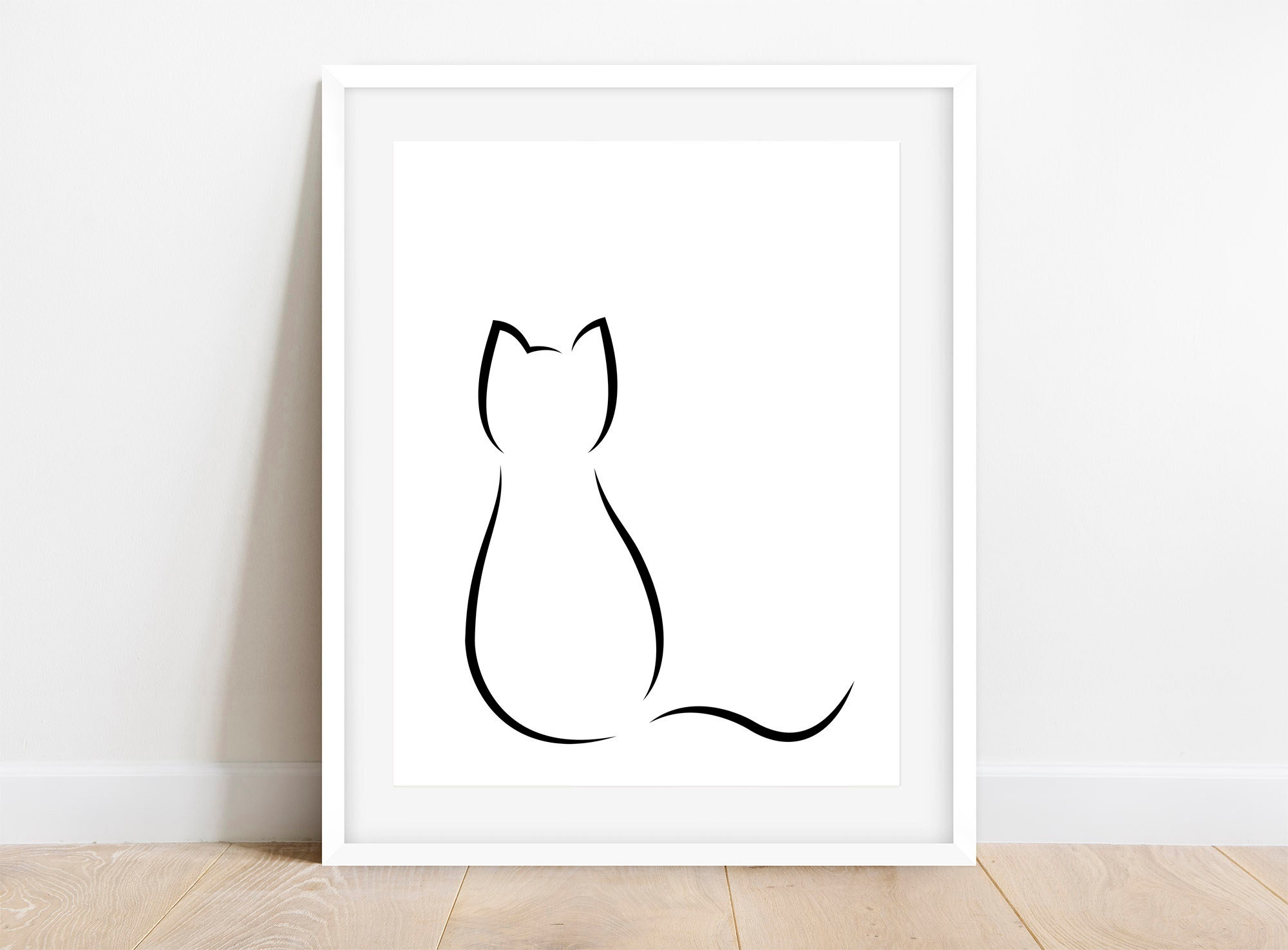 Cat Print Cat Printable Black Cat Line Art Print Black | Etsy