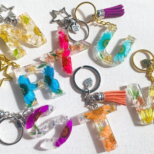 with Handmade Tassel Handmade Initial B Keyring Various Colours and Designs Resin Custom Made Original Resin /& Ink Letter B keychain