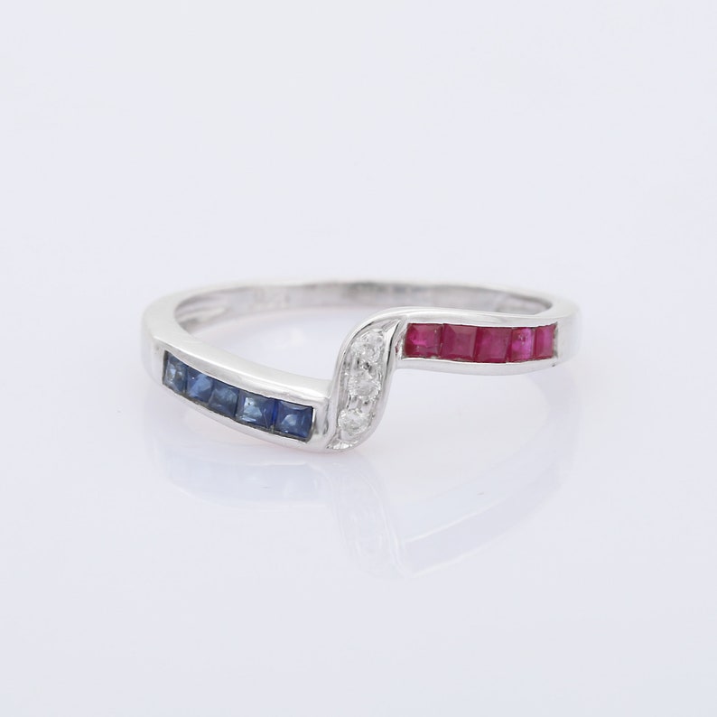 Channel Setting Ruby Blue Sapphire Ring Band 925 Sterling Silver Statement Ring Promise Ring Anniversary Gift Gift For Her