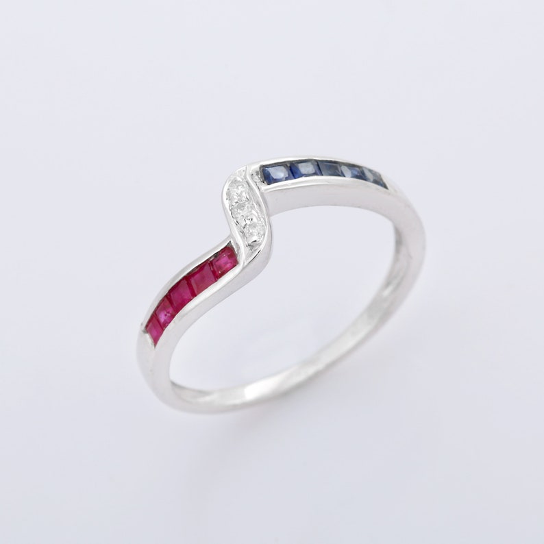 Channel Setting Ruby Blue Sapphire Ring Band 925 Sterling Silver Statement Ring Promise Ring Anniversary Gift Gift For Her