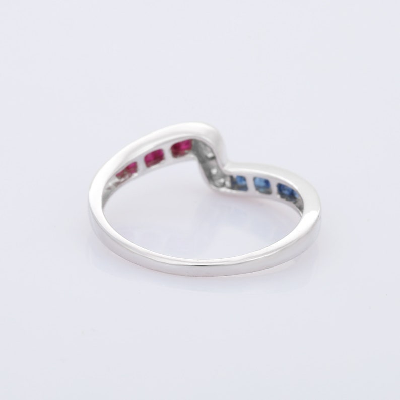 Channel Setting Ruby Blue Sapphire Ring Band 925 Sterling Silver Statement Ring Promise Ring Anniversary Gift Gift For Her