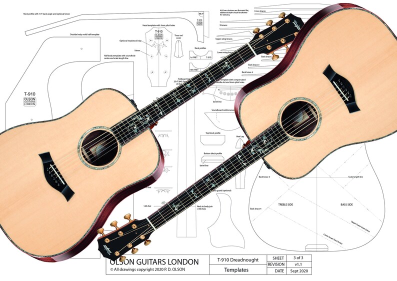 Taylor 910 Dreadnought steelstring acoustic guitar plans Etsy
