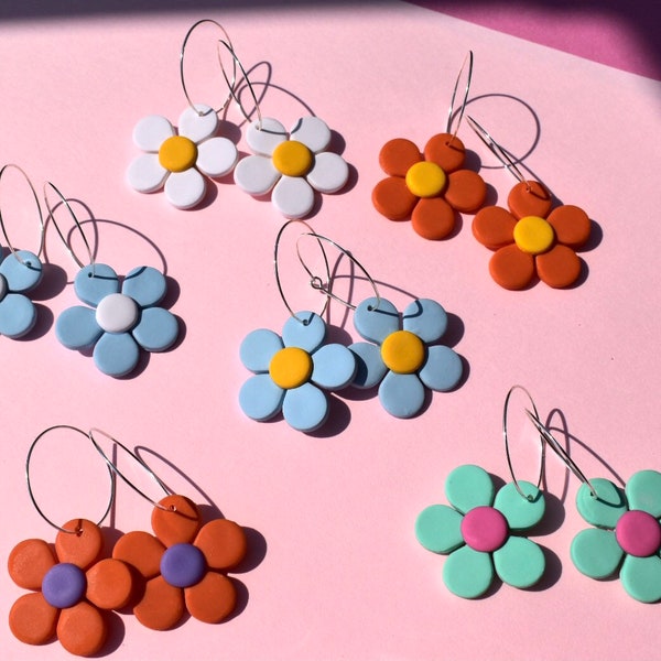 Daisy Hoop earrings | Polymer clay daisy hoop earrings | Flower hoop earrings| Daisy flower earrings