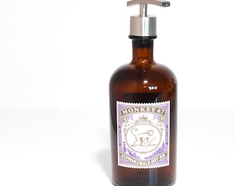 Monkey 47 0,5 l Hand- und Spülseifenspender, Glasflaschen, Seifenspenderflasche, Geschenk, Gin, Seifenhalter-Design