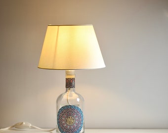 Ginaro Blue 0,5l Tischlampe, Geschenk, Upcycling, handgefertigt, Gin, Designlampe, Flaschenlampe