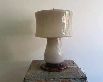 Large Vintage Glass Copper Mushroom Table Bedside Lamp, 1980s, Yugoslavia