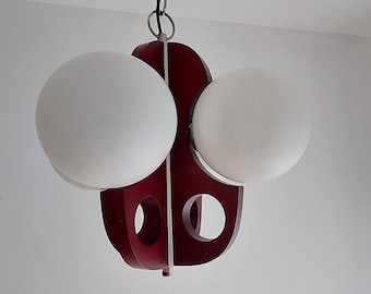 Vintage Midcentury Wood and Glass Chandelier Dekor Zabok 1970s, Yugoslavia