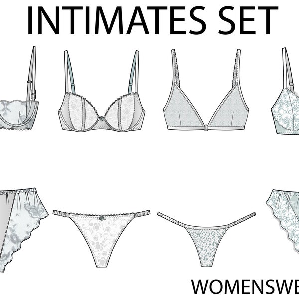 Womens Intimates Lingerie Set 4_CAD Technical Drawing_Adobe Illustrator