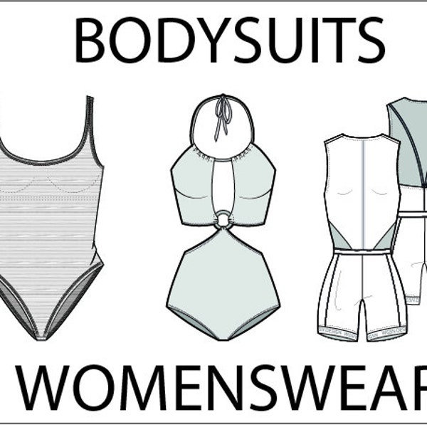 Womenswear Bodysuit Set_CAD Technical Drawing_Adobe Illustrator