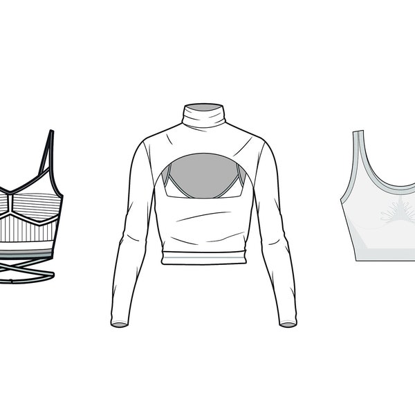 SPORTY CROP TOPS_CAD Technical Drawing_Adobe Illustrator