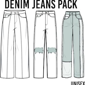 DENIM JEANS PACK 1 _CAD Technical Drawing Designs_Adobe Illustrator