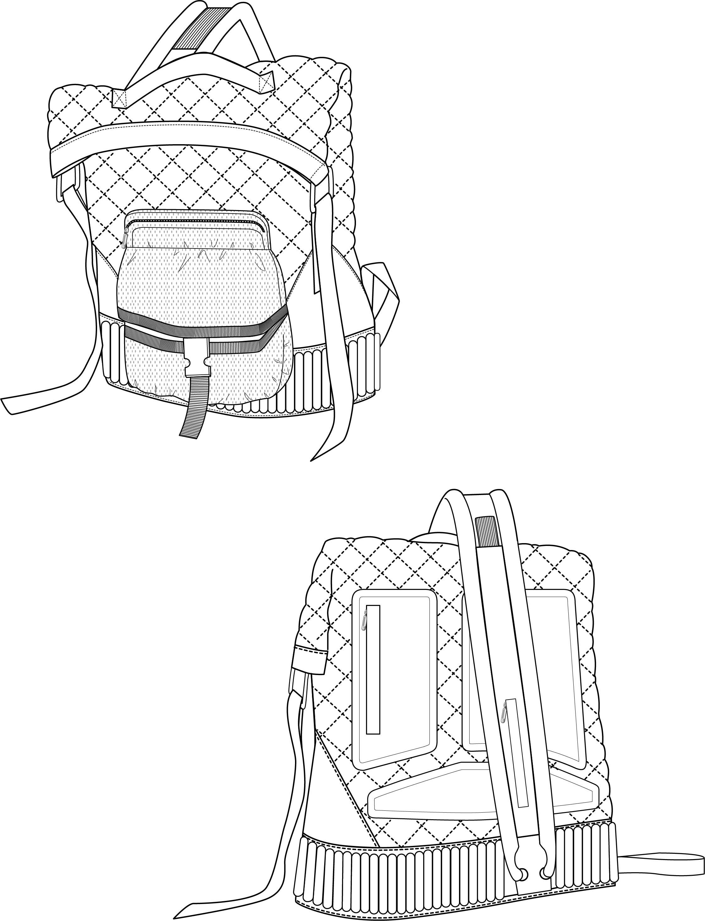 BACKPACK SET 1_front and Back_cad Technical Drawing_adobe Illustrator ...