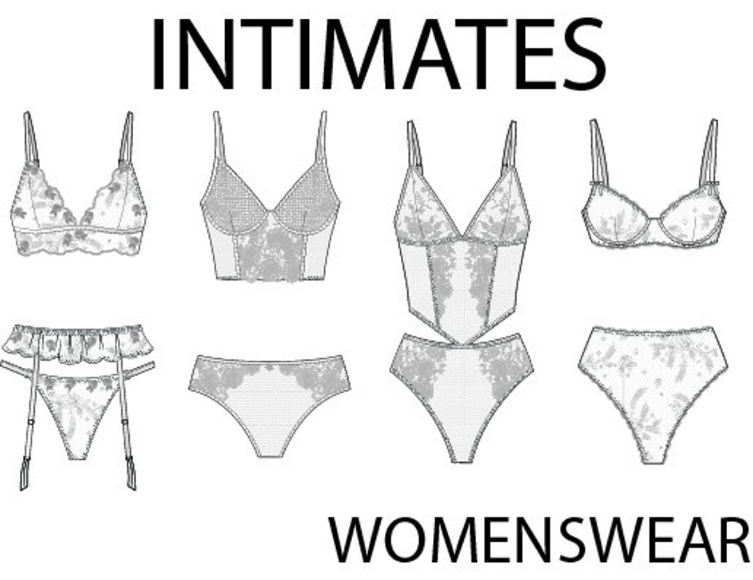 Womens Intimates Set 2_CAD Technical Drawing_adobe Illustrator - Etsy