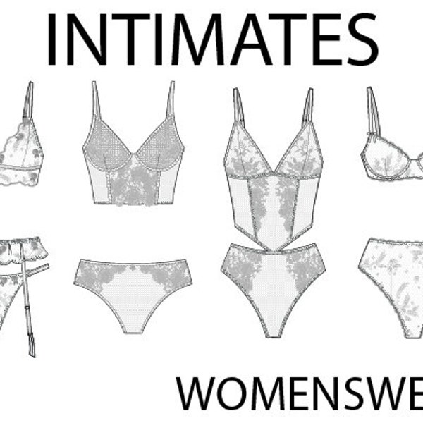 Womens Intimates Set 2_CAD Technical Drawing_Adobe Illustrator
