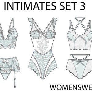Conjunto de lencería íntima para mujer 3_Dibujo técnico CAD_Adobe Illustrator