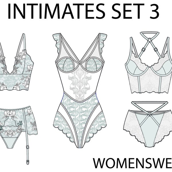 Womens Intimates Lingerie Set 3_CAD Technical Drawing_Adobe Illustrator