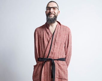 Linen bathrobe, gender-neutral, red