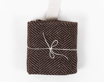 Big Linen Towel. Brown Checkered Fishbone Pattern