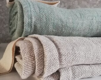 Big Linen Towel. Mint green with Fishbone Pattern