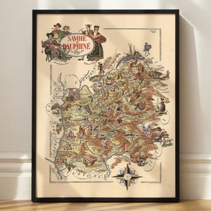 Old Map of Dauphiné and Savoie - Vintage Poster of the Alps - Gift for Savoyard - Chambéry - Grenoble - Annecy