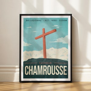 Chamrousse Poster - Ski Poster - The Alps - Neo-Vintage Illustration - Wall Art - Landscape Poster - Alpine View - Dauphiné