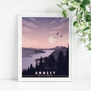 Affiche du Lac d'Annecy - Col de la Forclaz - Haute Savoie - Tableau de décoration murale - Poster Vintage