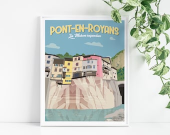 Poster of Pont en Royans - Hanging houses - Wall decoration board - Vintage poster