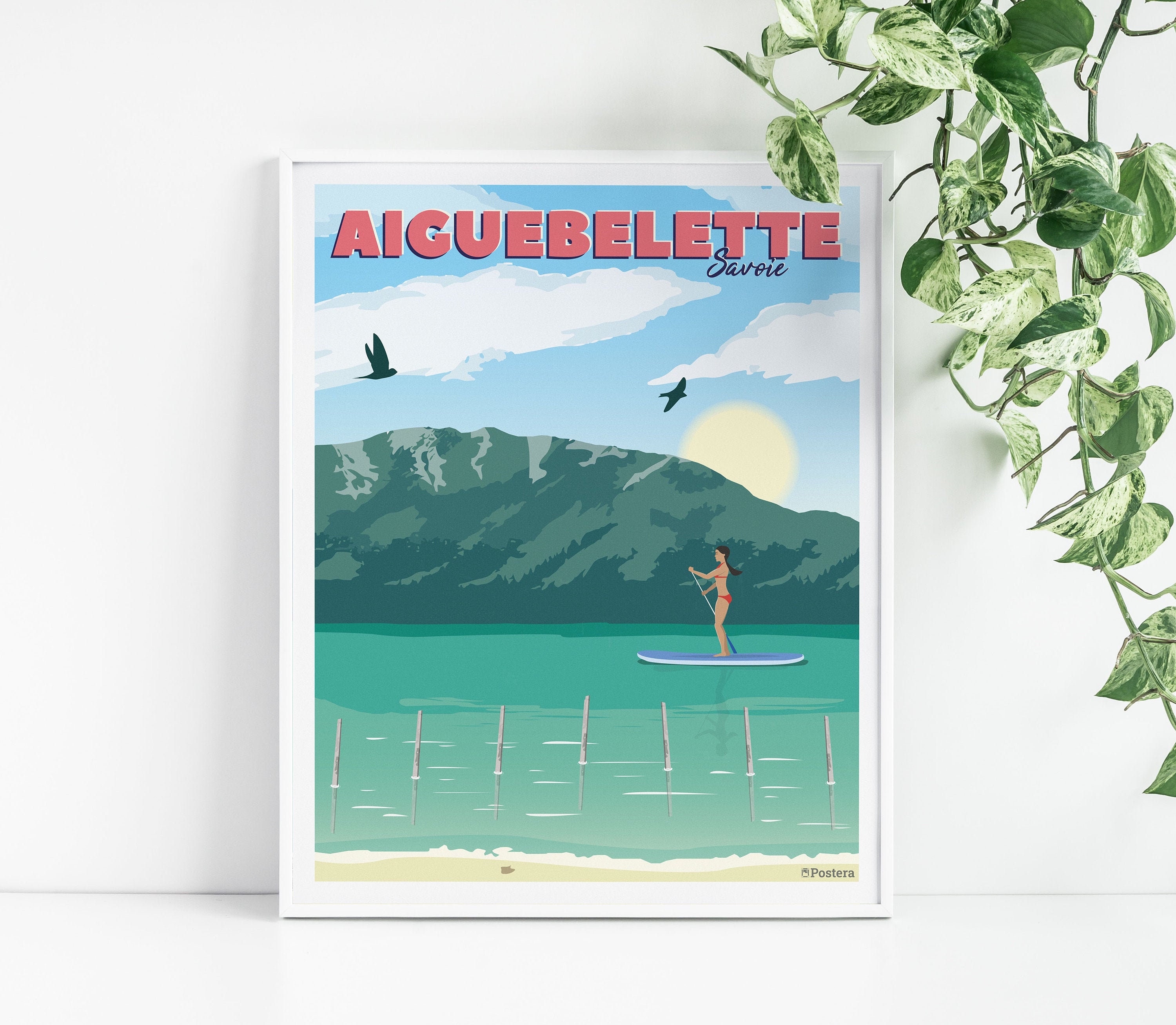 Affiche Du Lac d'aiguebelette - Savoie Tableau de Décoration Murale Poster Vintage