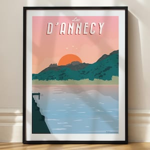 Affiche du Lac d'Annecy  - Haute-Savoie - Tableau de décoration murale - Poster Vintage