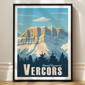 Vercors poster - Grand Veymont - Dauphiné - Grenoble - Illustration - Wall decoration - Travel poster - Alps - Chartreuse
