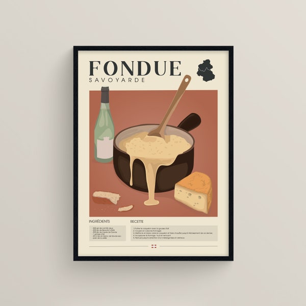 Affiche de Fondue Savoyarde, Décoration de Cuisine, Affiche Vintage, Art Culinaire, Décoration de Restaurant, Cuisine Montagnarde