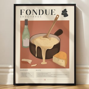 Savoyard Fondue Poster, Kitchen Decor, Vintage Poster, Culinary Art, Restaurant Decor, Mountain Cuisine