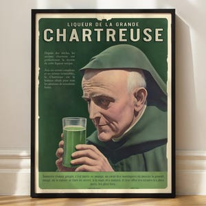 Póster vintage de licor Chartreuse - Decoración de pared - Póster de los Alpes del siglo XX