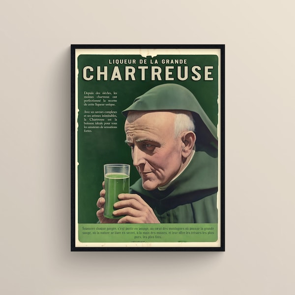 Affiche vintage de la liqueur de Chartreuse - Décoration murale - Poster des Alpes XXème siècle