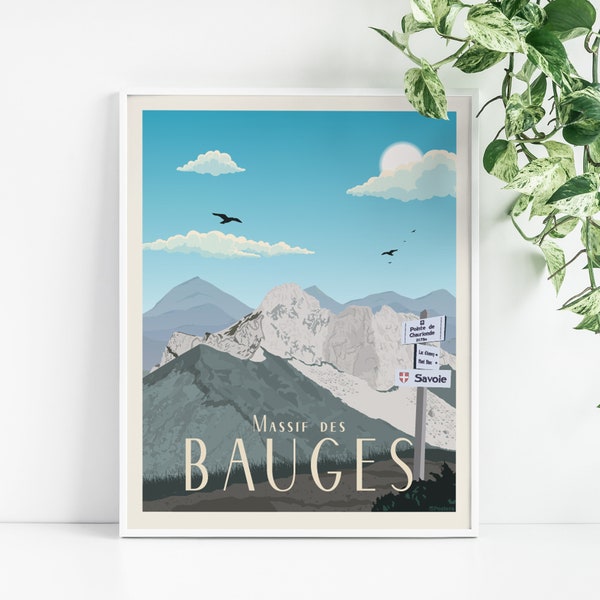 Affiche du Massif des Bauges - Tableau de décoration murale - Poster Vintage