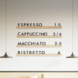 Quadro de menu para parede, Menu de parede de madeira, Menu de parede de quadro de letras, Quadro de menu de café, Exibição de letras, Sinal de café personalizado, Menu de café personalizado